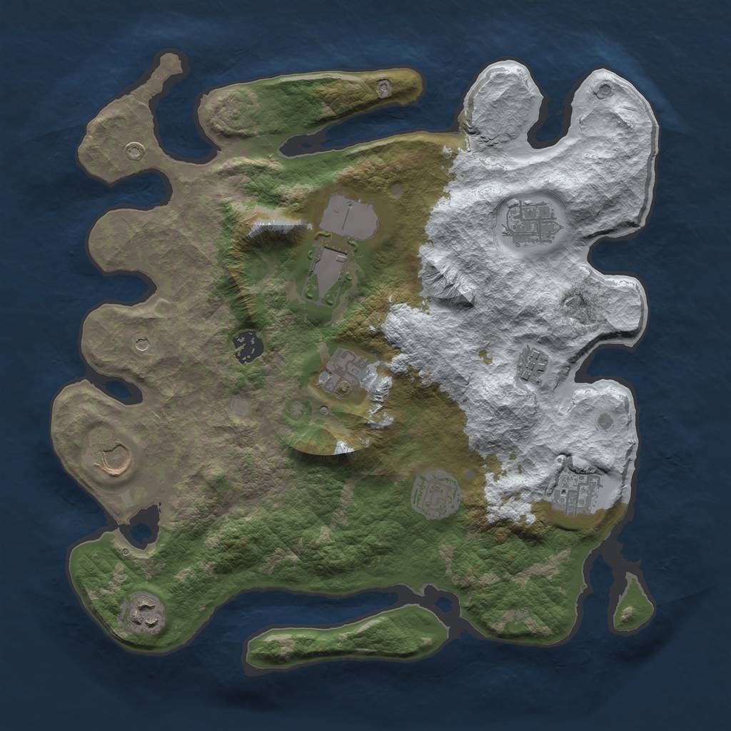 Rust Map: Barren, Size: 3500, Seed: 605, 12 Monuments