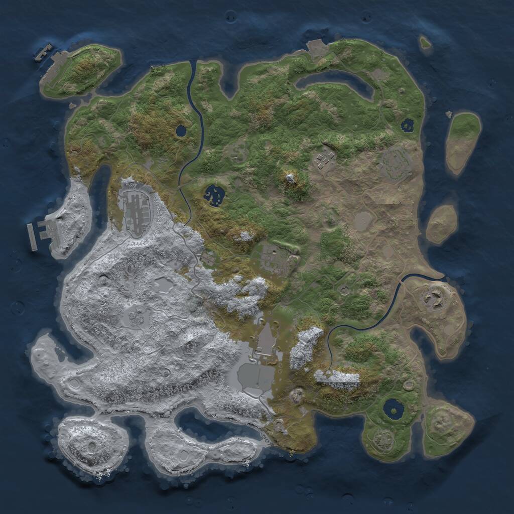 Rust Map: Procedural Map, Size: 3750, Seed: 2909755, 13 Monuments
