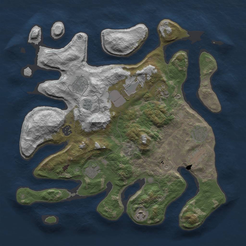 Rust Map: Barren, Size: 3750, Seed: 34346766, 12 Monuments