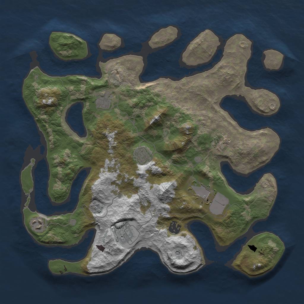 Rust Map: Barren, Size: 3750, Seed: 4097555, 11 Monuments