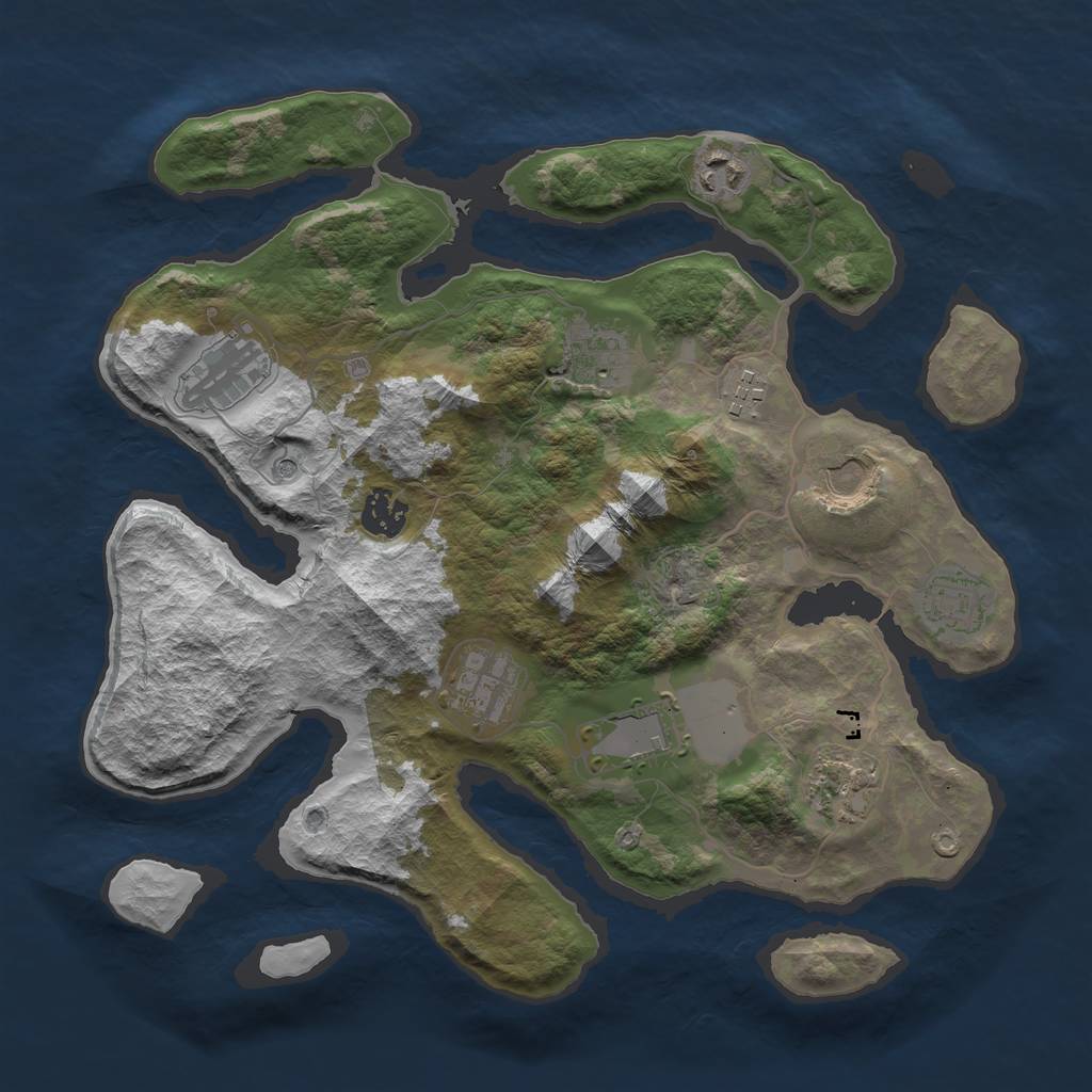 Rust Map: Barren, Size: 3500, Seed: 651401336, 13 Monuments