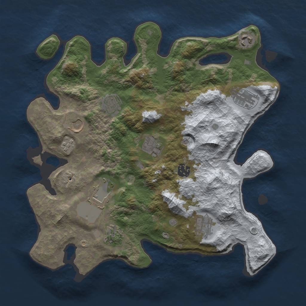 Rust Map: Barren, Size: 3500, Seed: 1595432049, 13 Monuments