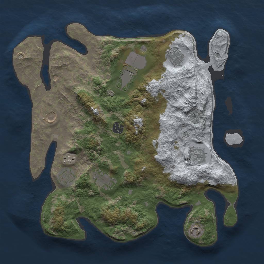 Rust Map: Barren, Size: 3500, Seed: 533708408, 12 Monuments