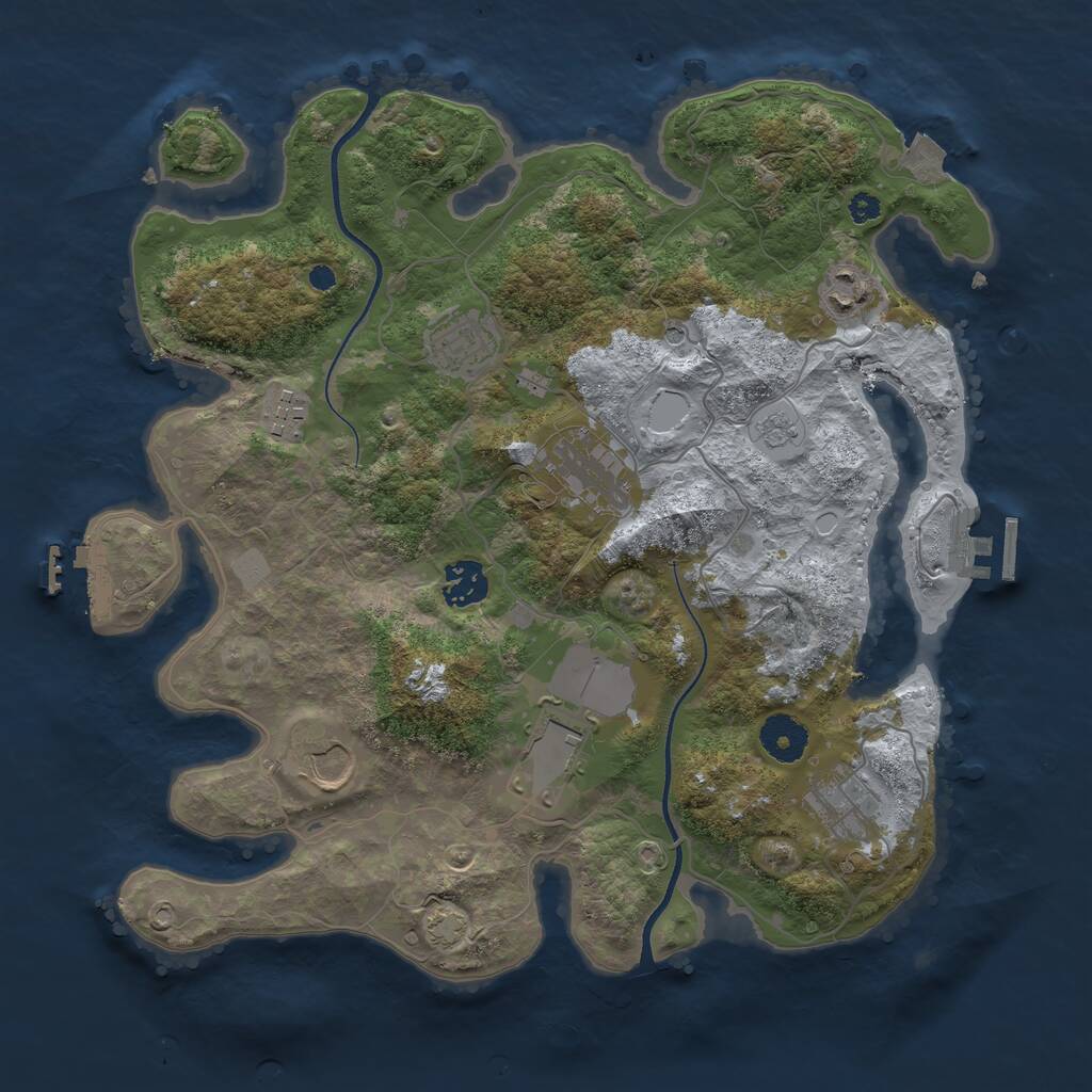 Rust Map: Procedural Map, Size: 3500, Seed: 1230964225, 14 Monuments