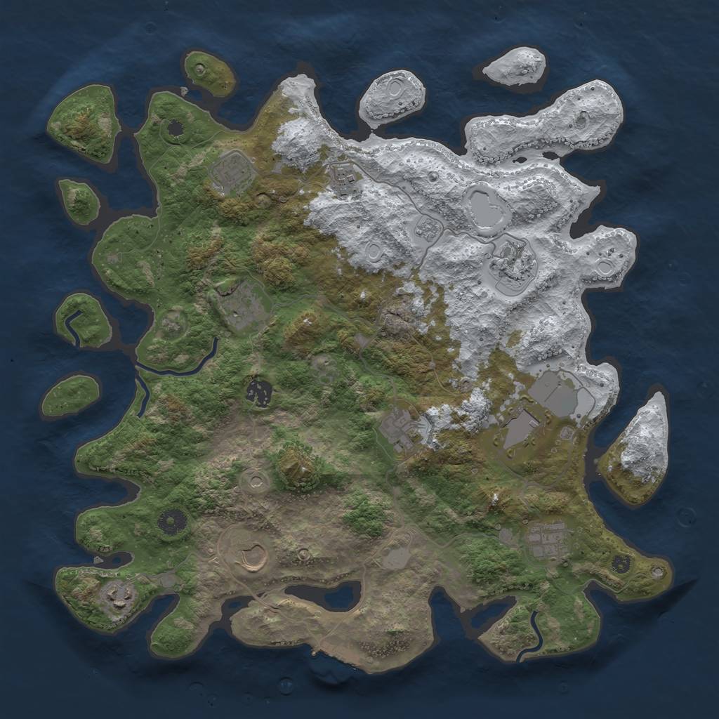 Rust Map: Procedural Map, Size: 3950, Seed: 852102161, 18 Monuments