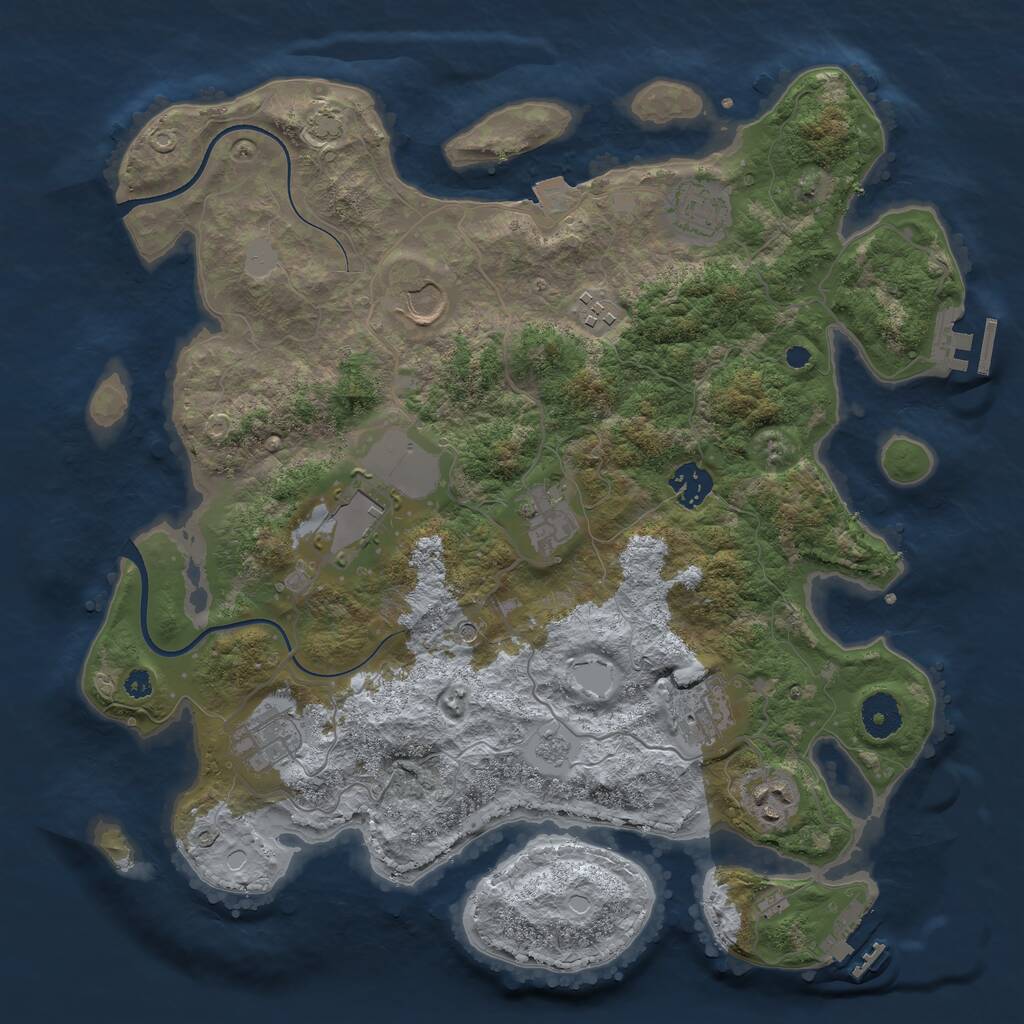 Rust Map: Procedural Map, Size: 3650, Seed: 834913952, 15 Monuments