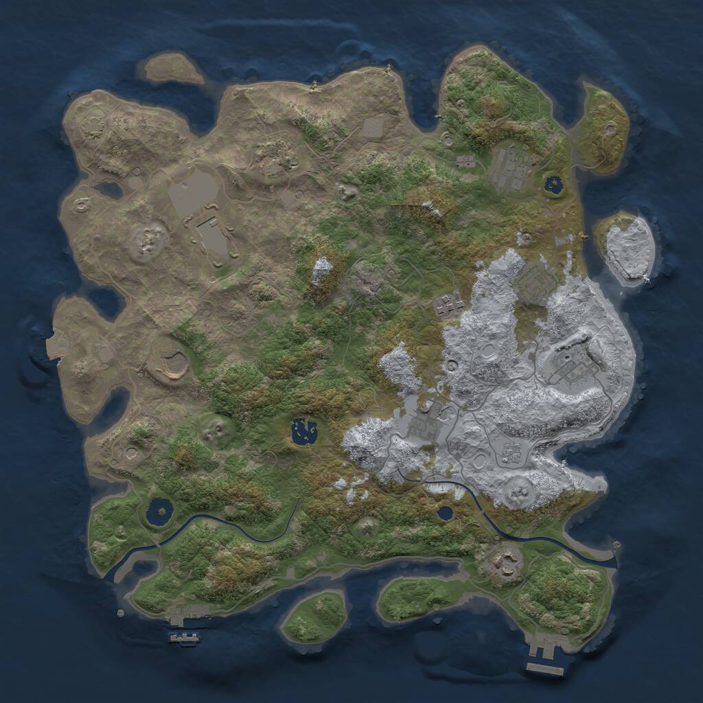 Rust Map: Procedural Map, Size: 3850, Seed: 1003246572, 16 Monuments