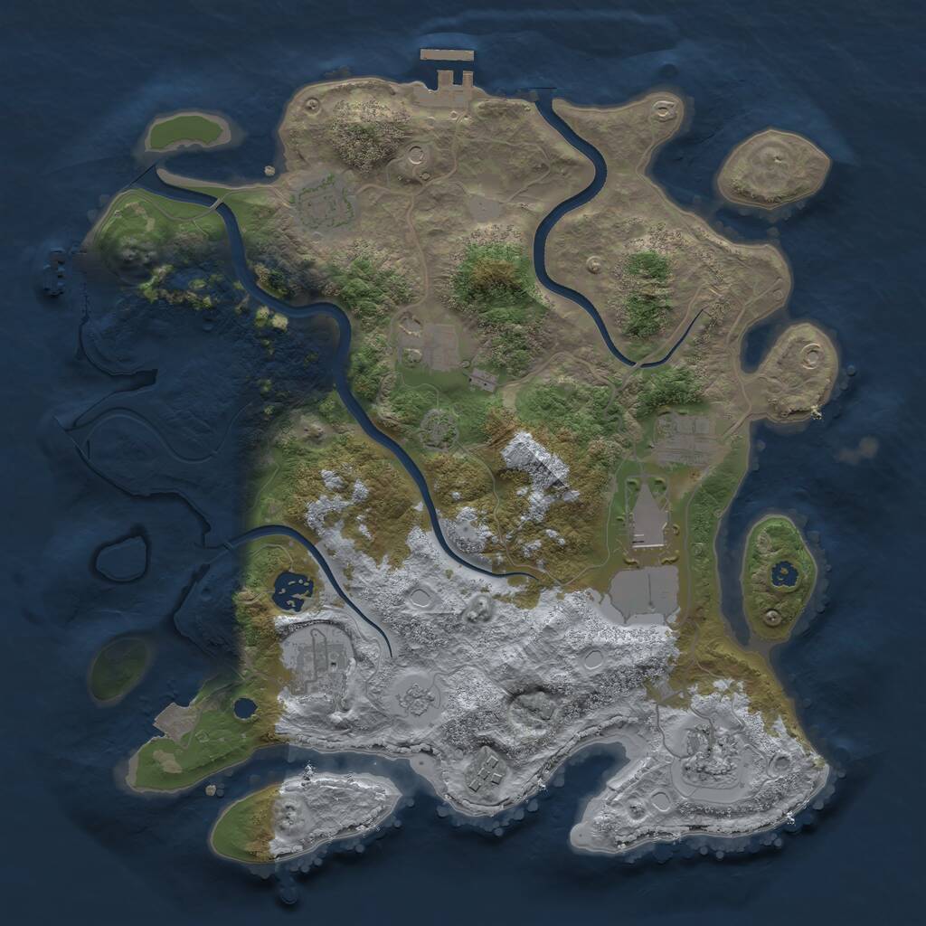 Rust Map: Procedural Map, Size: 3500, Seed: 1916628807, 14 Monuments