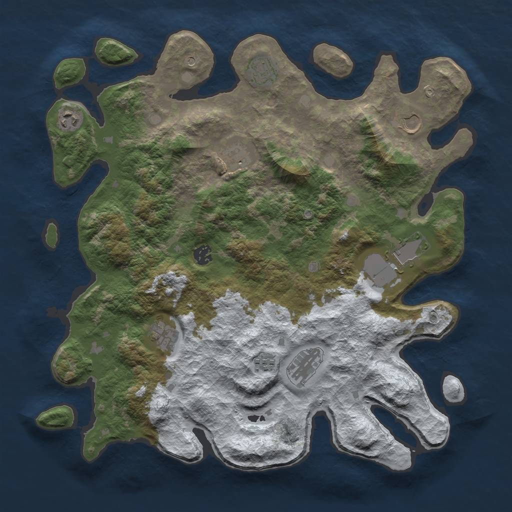 Rust Map: Barren, Size: 4000, Seed: 697929067, 12 Monuments
