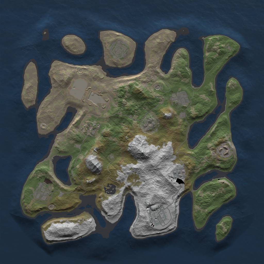 Rust Map: Barren, Size: 3500, Seed: 2062273367, 12 Monuments