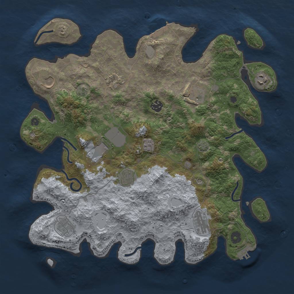 Rust Map: Procedural Map, Size: 3800, Seed: 45627542, 18 Monuments