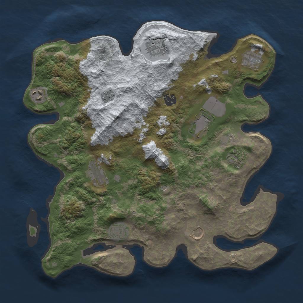 Rust Map: Barren, Size: 3650, Seed: 195009358, 13 Monuments