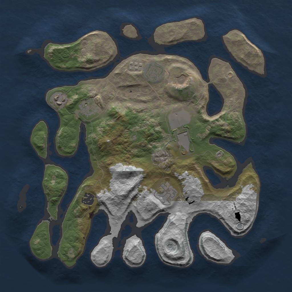 Rust Map: Barren, Size: 3500, Seed: 1968929280, 11 Monuments