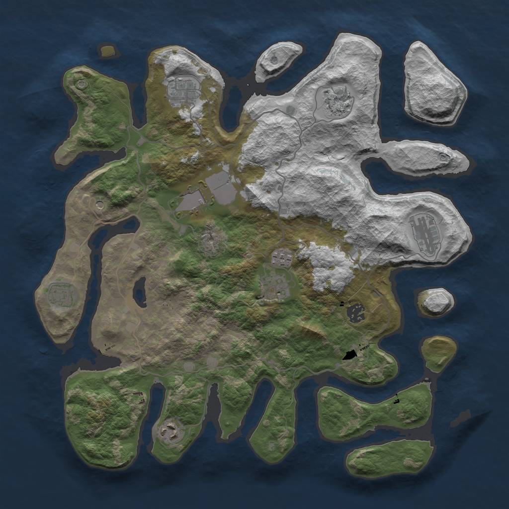 Rust Map: Barren, Size: 4000, Seed: 21021, 12 Monuments