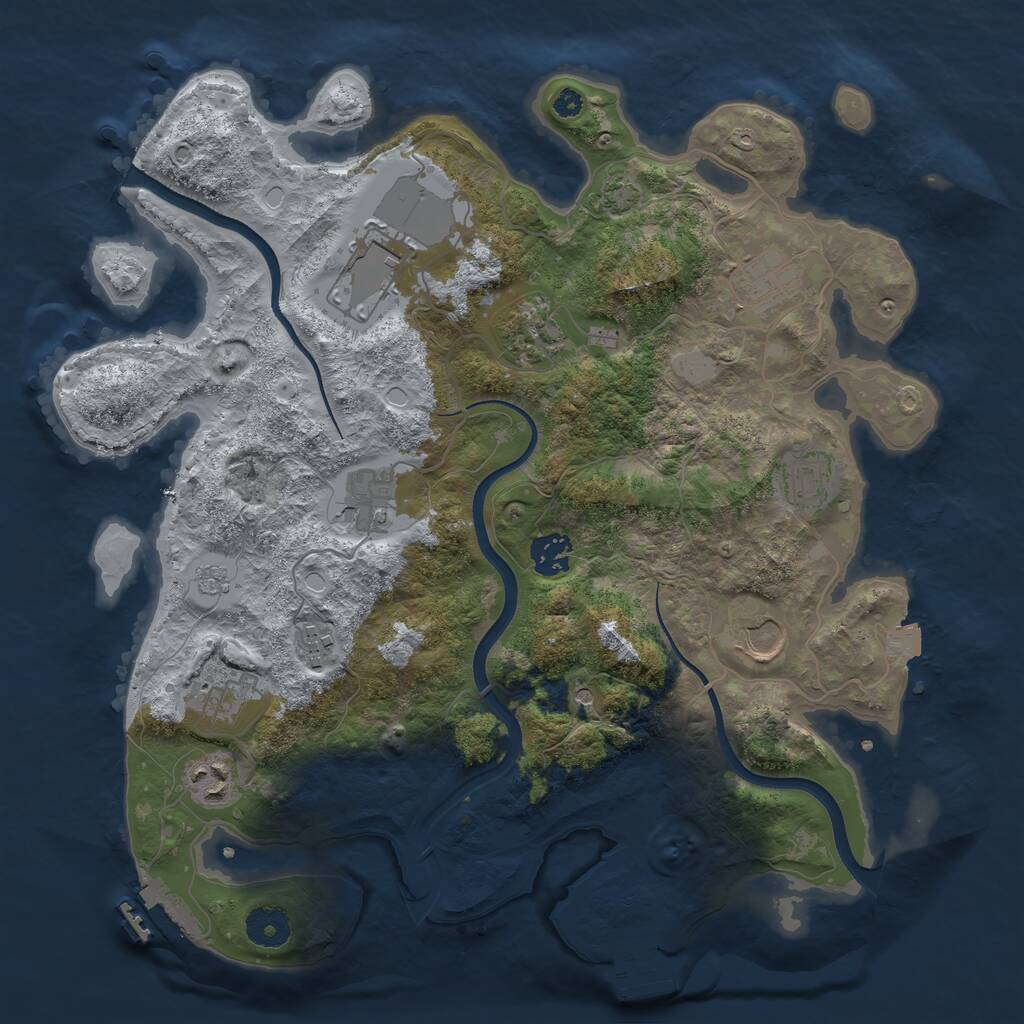 Rust Map: Procedural Map, Size: 3600, Seed: 843708522, 16 Monuments