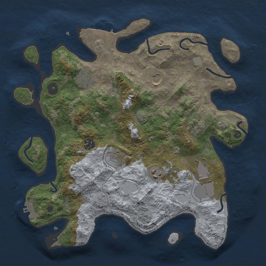 Rust Map: Procedural Map, Size: 3500, Seed: 624475988, 16 Monuments