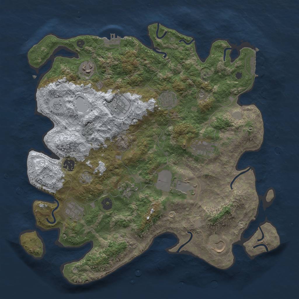 Rust Map: Procedural Map, Size: 3850, Seed: 162036025, 19 Monuments