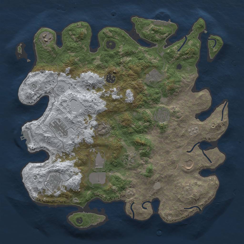 Rust Map: Procedural Map, Size: 3800, Seed: 1735621737, 19 Monuments