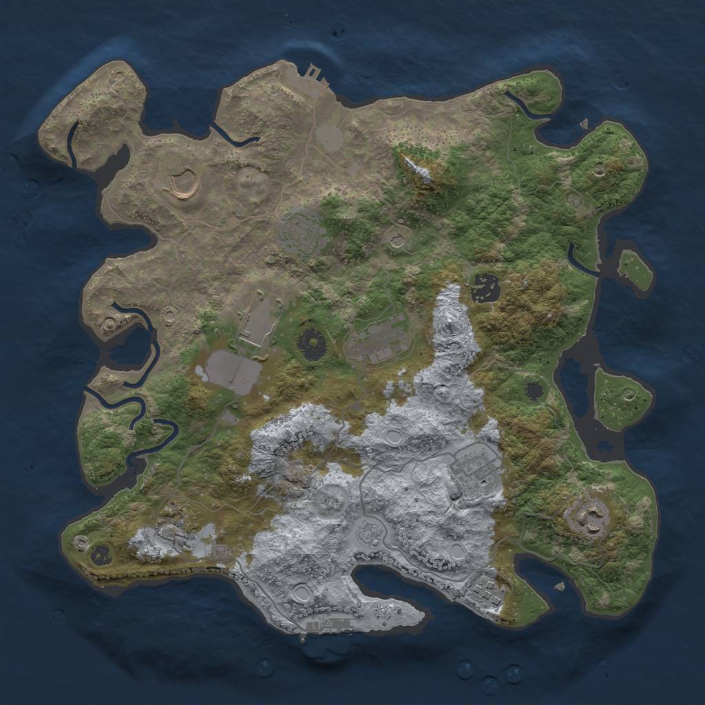 Rust Map: Procedural Map, Size: 3500, Seed: 998877, 16 Monuments
