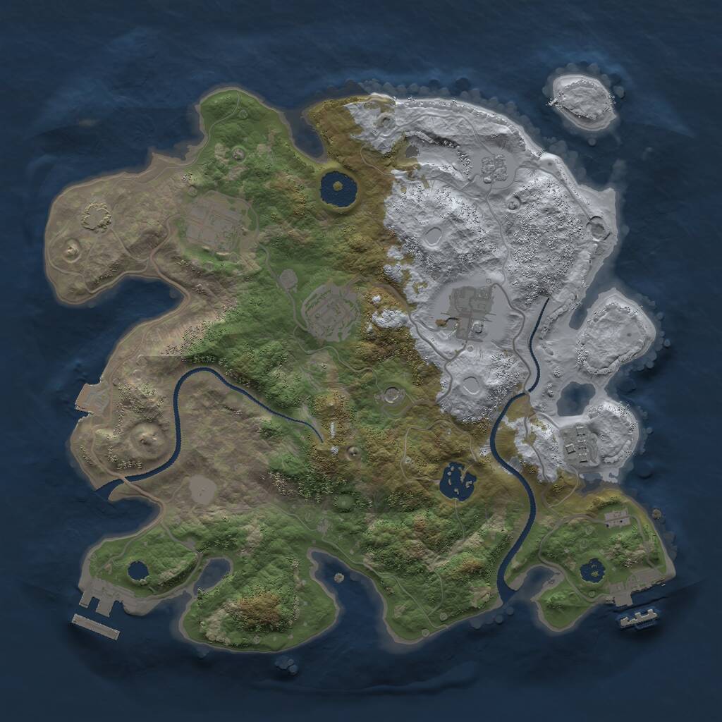 Rust Map: Procedural Map, Size: 3000, Seed: 2057189500, 11 Monuments