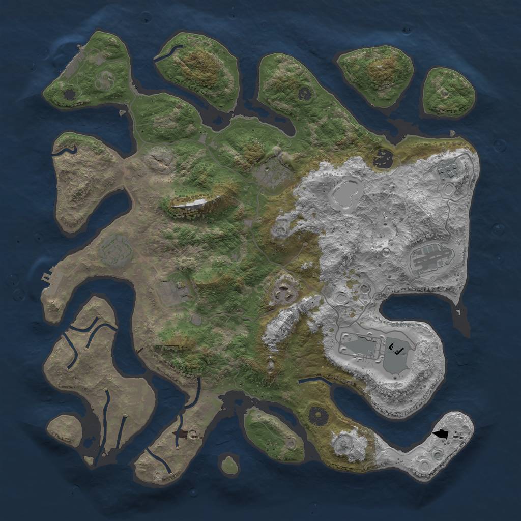 Rust Map: Procedural Map, Size: 3950, Seed: 991854669, 16 Monuments