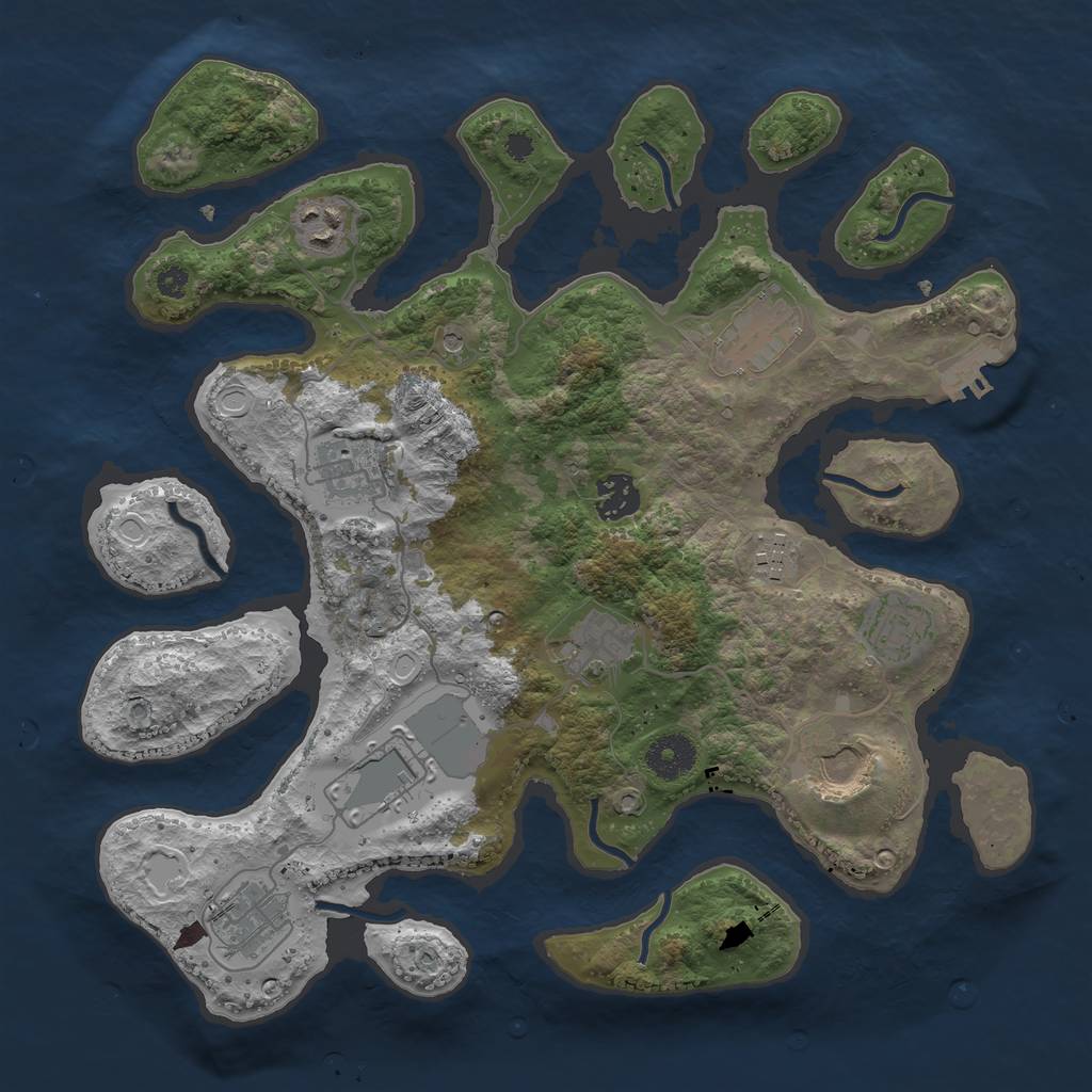 Rust Map: Procedural Map, Size: 3500, Seed: 1480576784, 17 Monuments