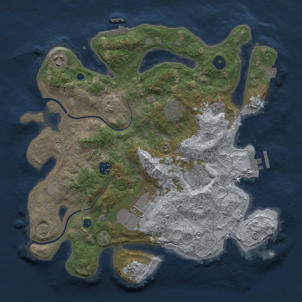 Rust Map: Procedural Map, Size: 3500, Seed: 2477738, 12 Monuments