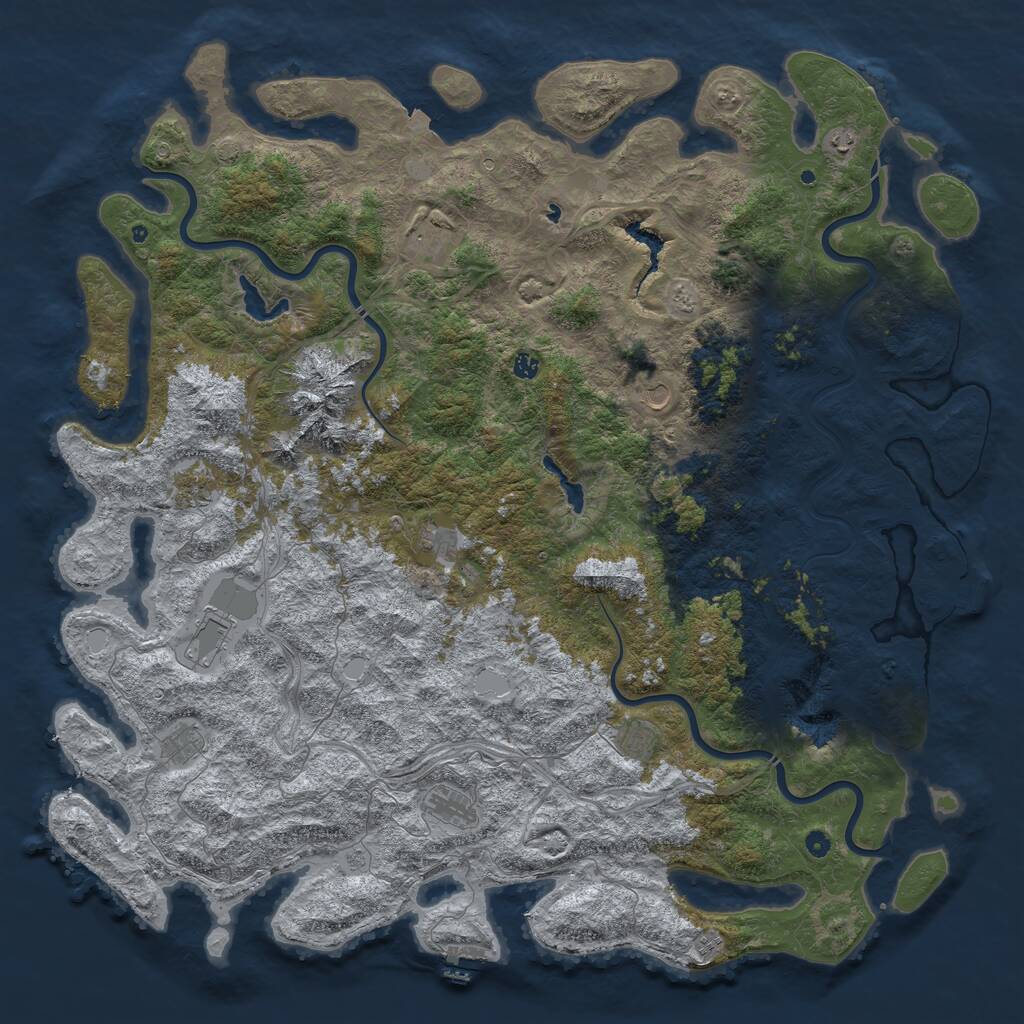 Rust Map: Procedural Map, Size: 6000, Seed: 287846223, 17 Monuments