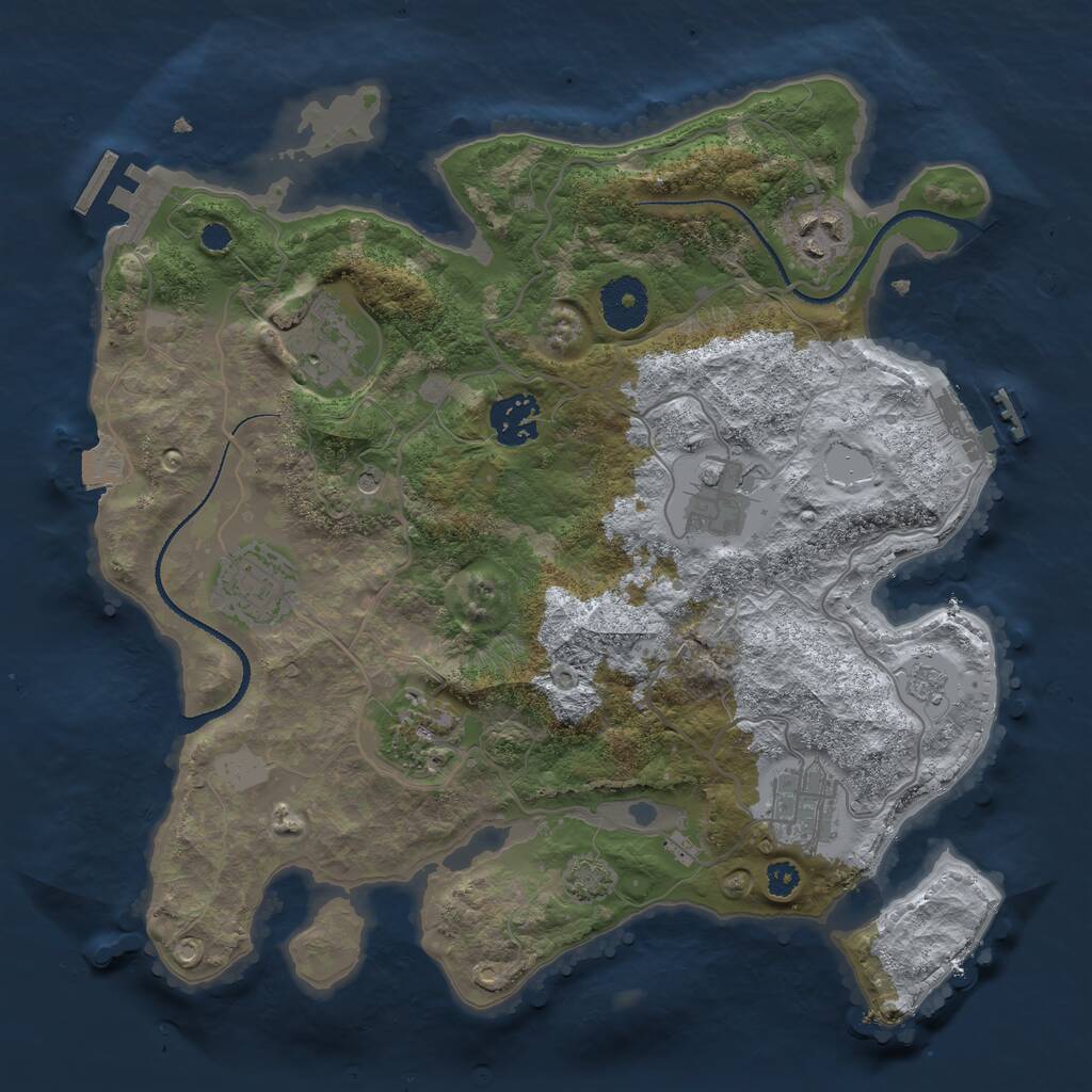 Rust Map: Procedural Map, Size: 3200, Seed: 555884, 13 Monuments