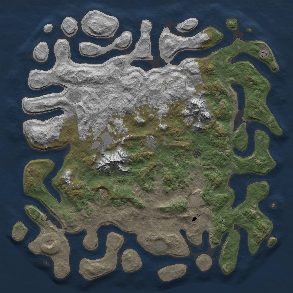 Rust Map: Barren, Size: 6000, Seed: 54616199, 14 Monuments