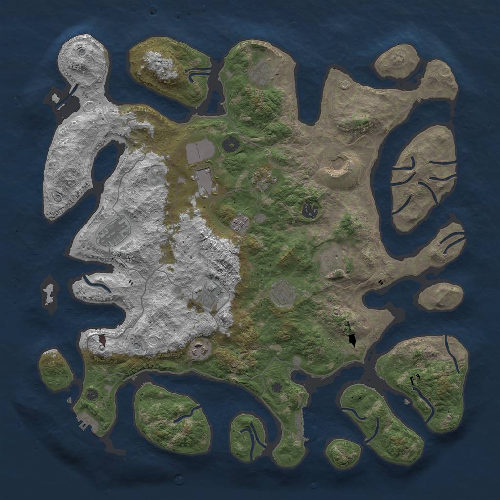 Rust Map: Procedural Map, Size: 4500, Seed: 1142069027, 19 Monuments