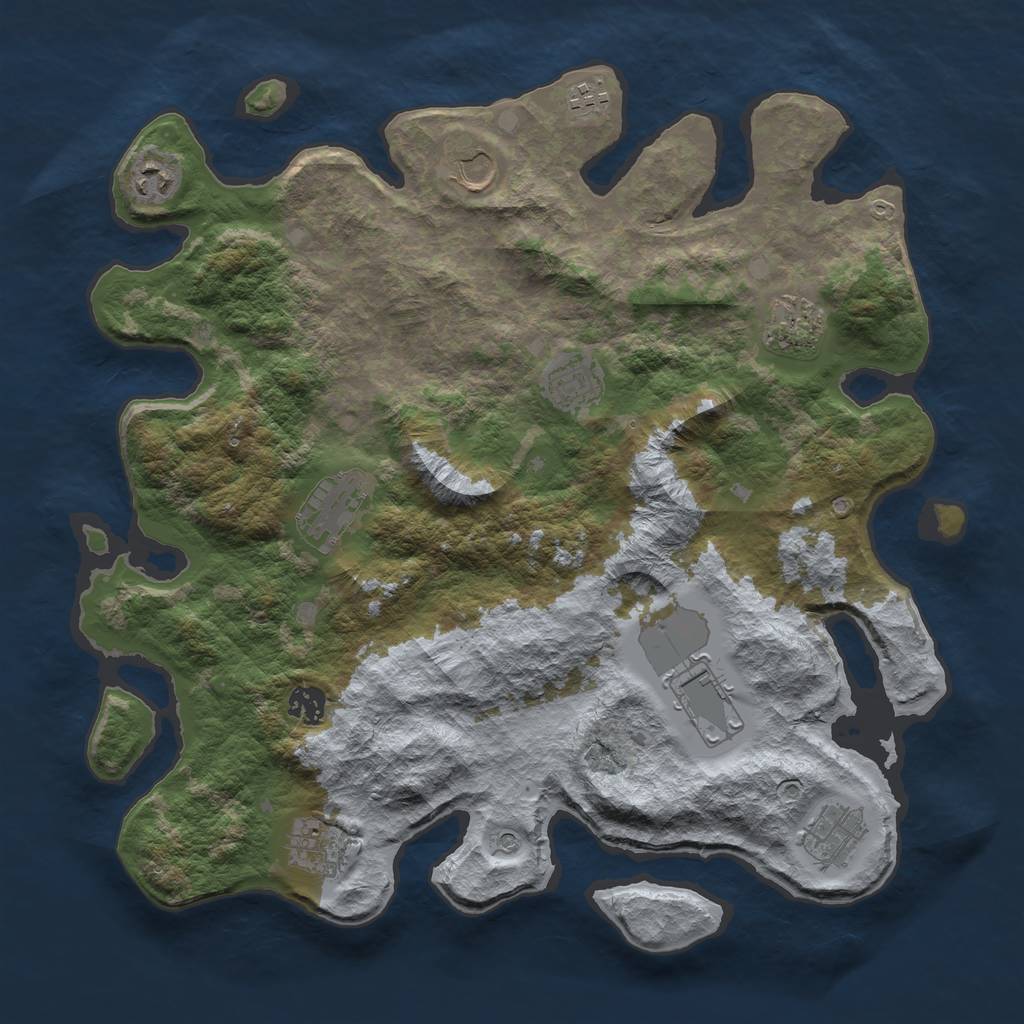 Rust Map: Barren, Size: 3950, Seed: 1338, 13 Monuments