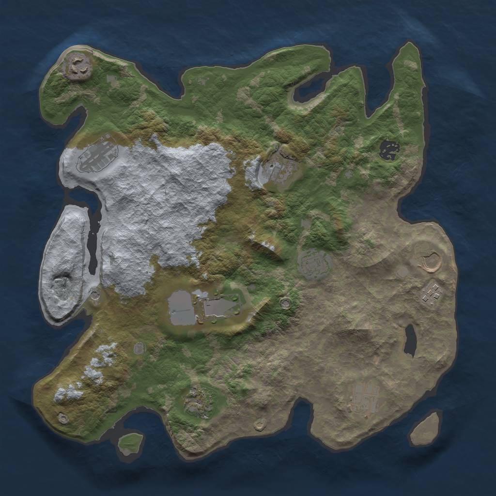 Rust Map: Barren, Size: 3650, Seed: 916535511, 13 Monuments