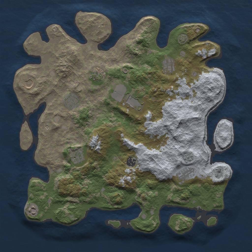 Rust Map: Barren, Size: 4000, Seed: 669, 14 Monuments