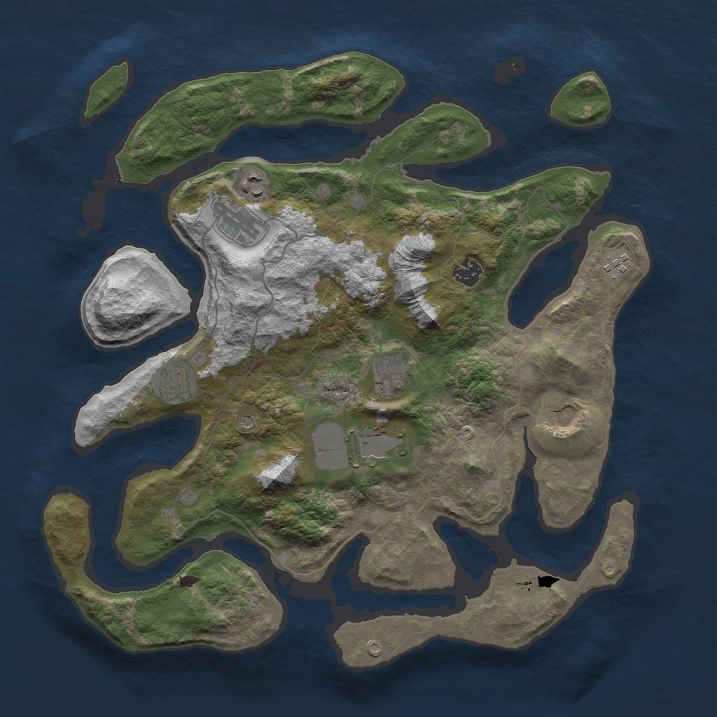 Rust Map: Barren, Size: 4000, Seed: 1051, 11 Monuments