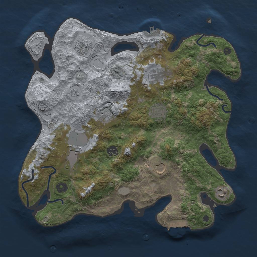 Rust Map: Procedural Map, Size: 3500, Seed: 1838436993, 14 Monuments