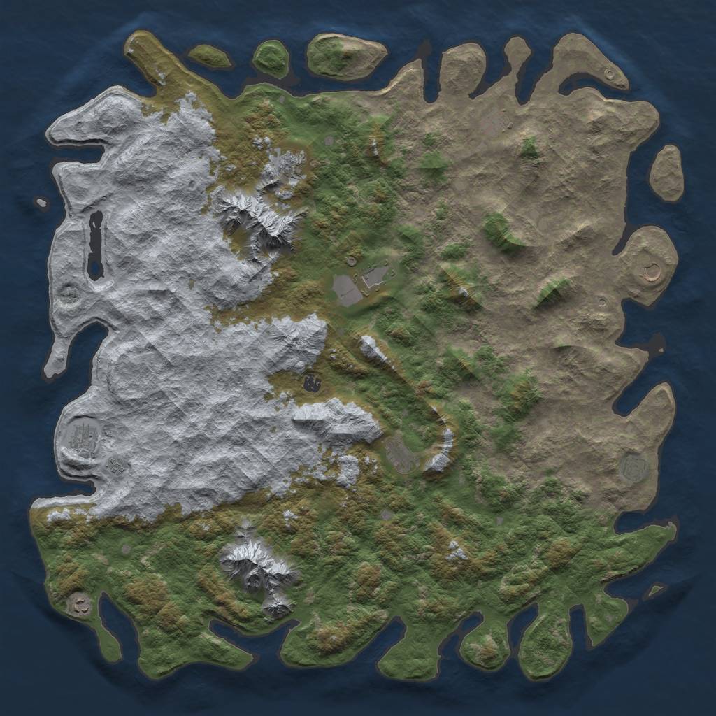 Rust Map: Barren, Size: 6000, Seed: 50981439, 13 Monuments