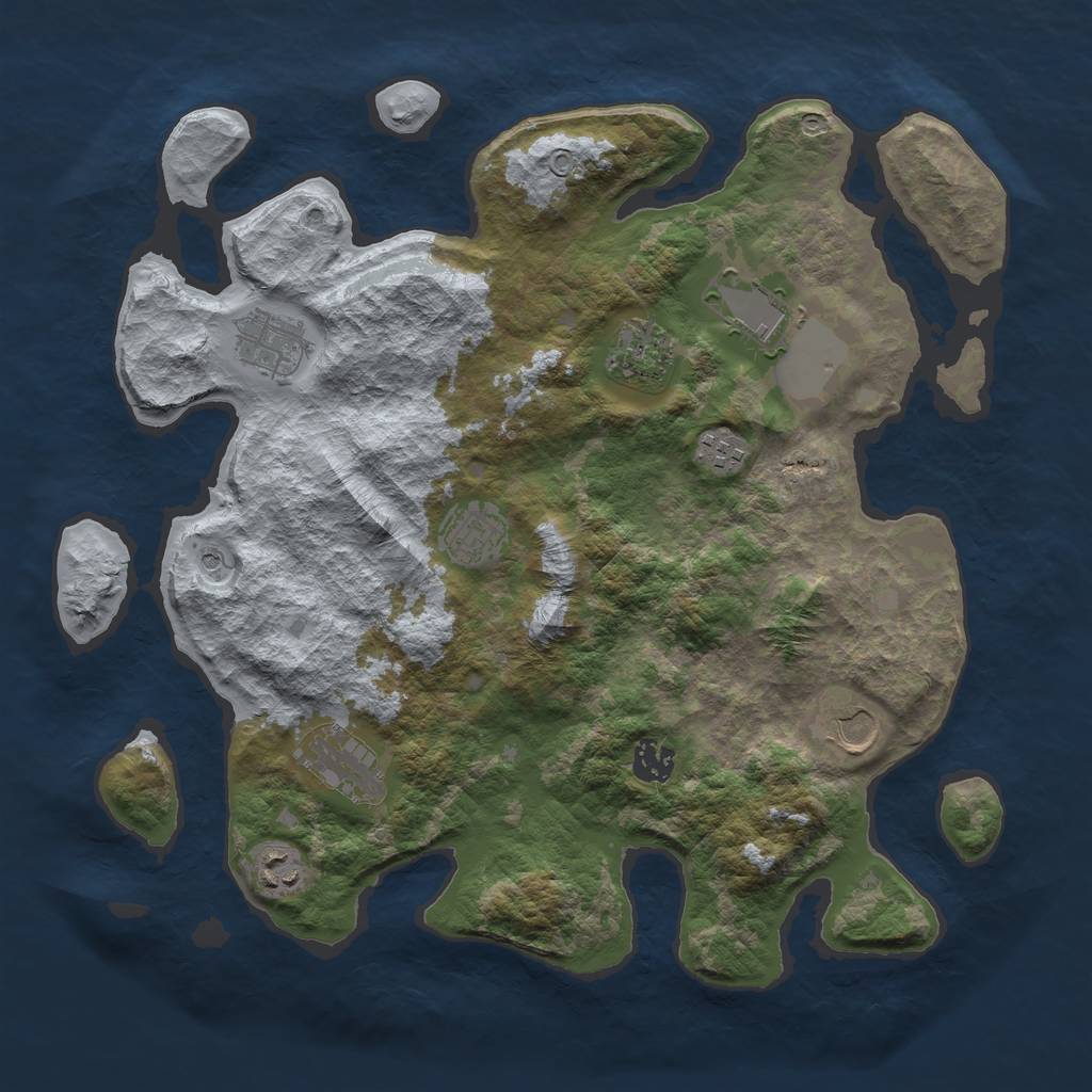 Rust Map: Barren, Size: 3750, Seed: 565464322, 12 Monuments