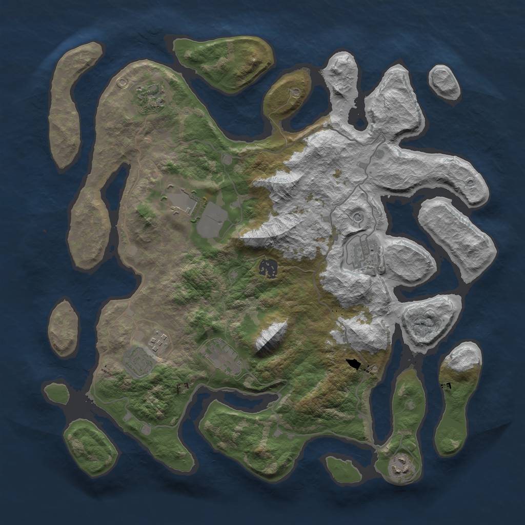 Rust Map: Barren, Size: 4000, Seed: 684331585, 11 Monuments
