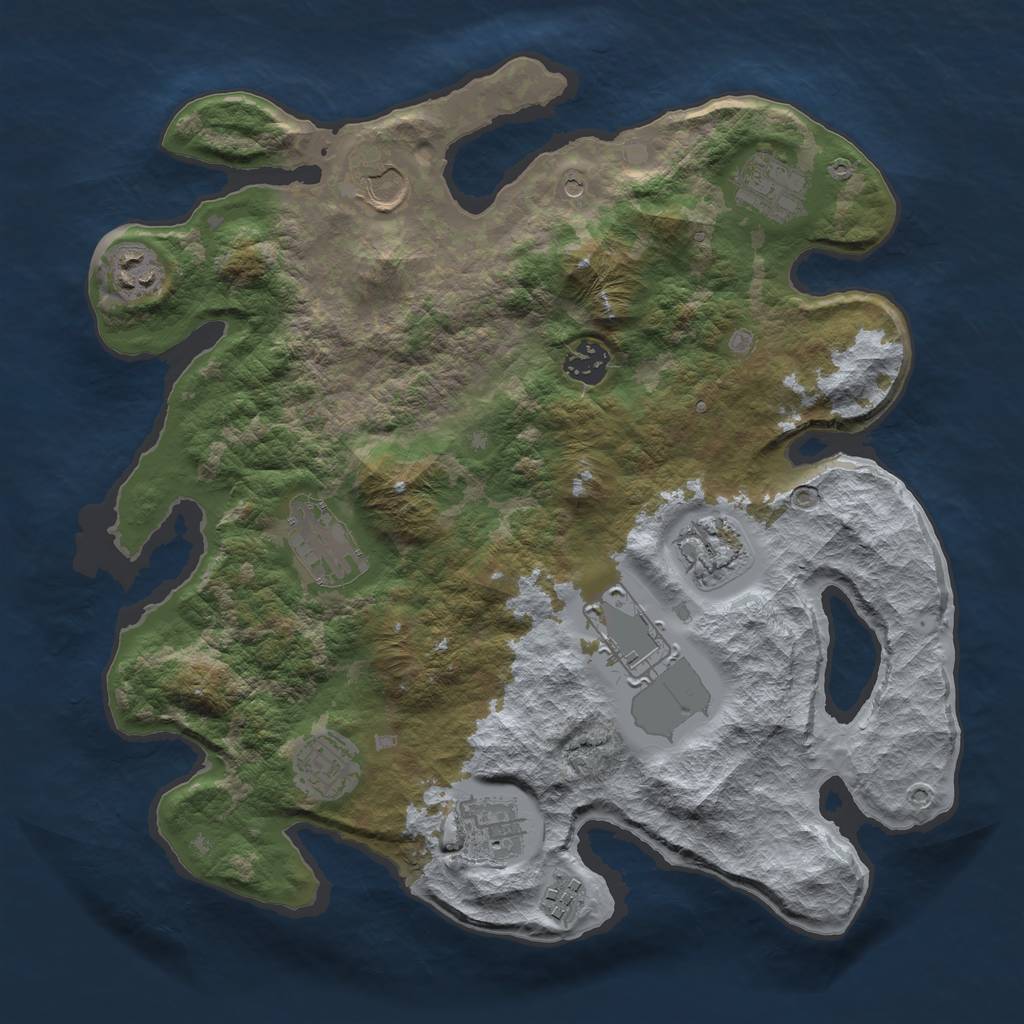 Rust Map: Barren, Size: 3500, Seed: 2096171205, 13 Monuments