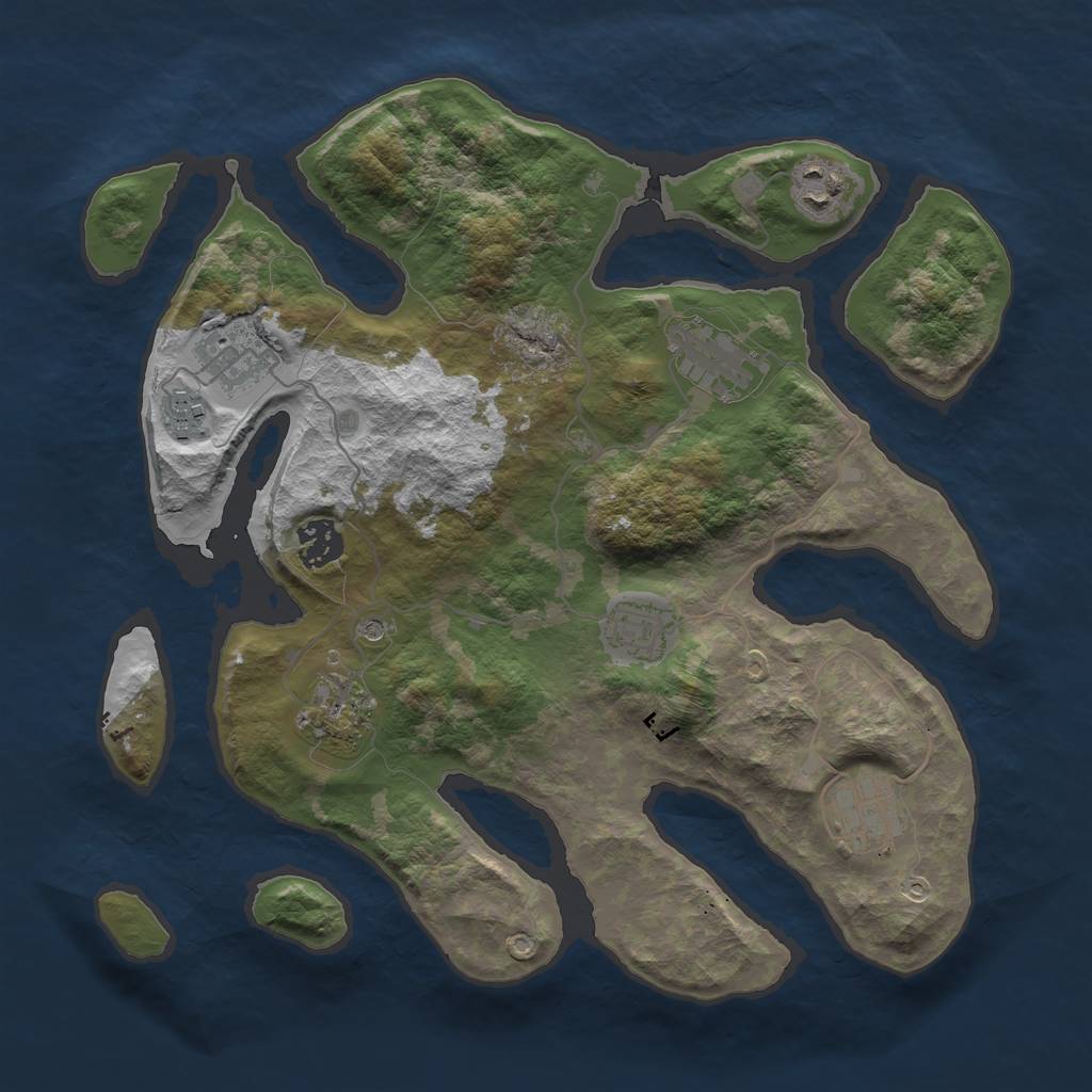 Rust Map: Barren, Size: 3400, Seed: 2, 11 Monuments