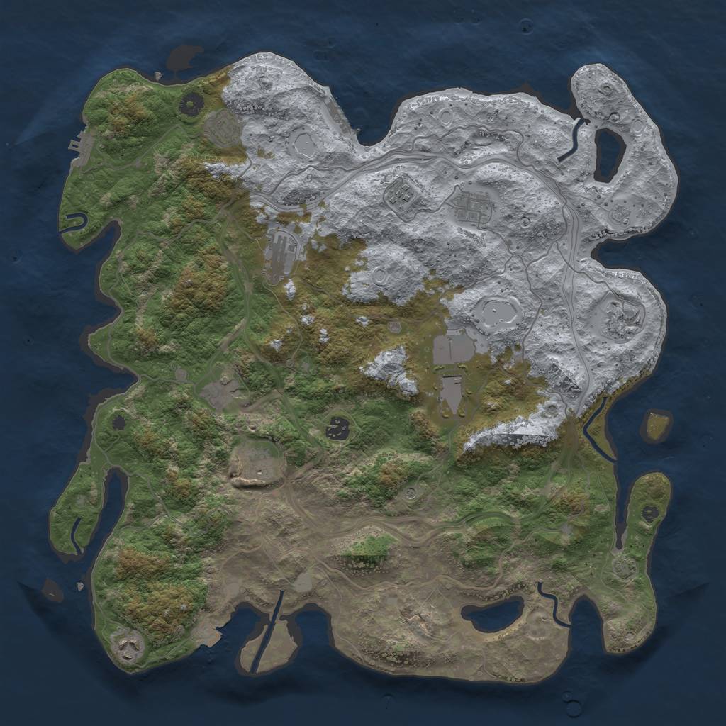 Rust Map: Procedural Map, Size: 4500, Seed: 1185122589, 18 Monuments