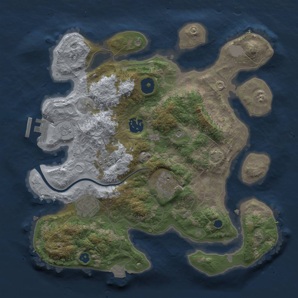 Rust Map: Procedural Map, Size: 3000, Seed: 2893425, 9 Monuments