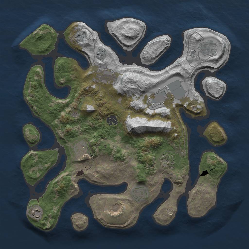Rust Map: Barren, Size: 3500, Seed: 1222570839, 13 Monuments