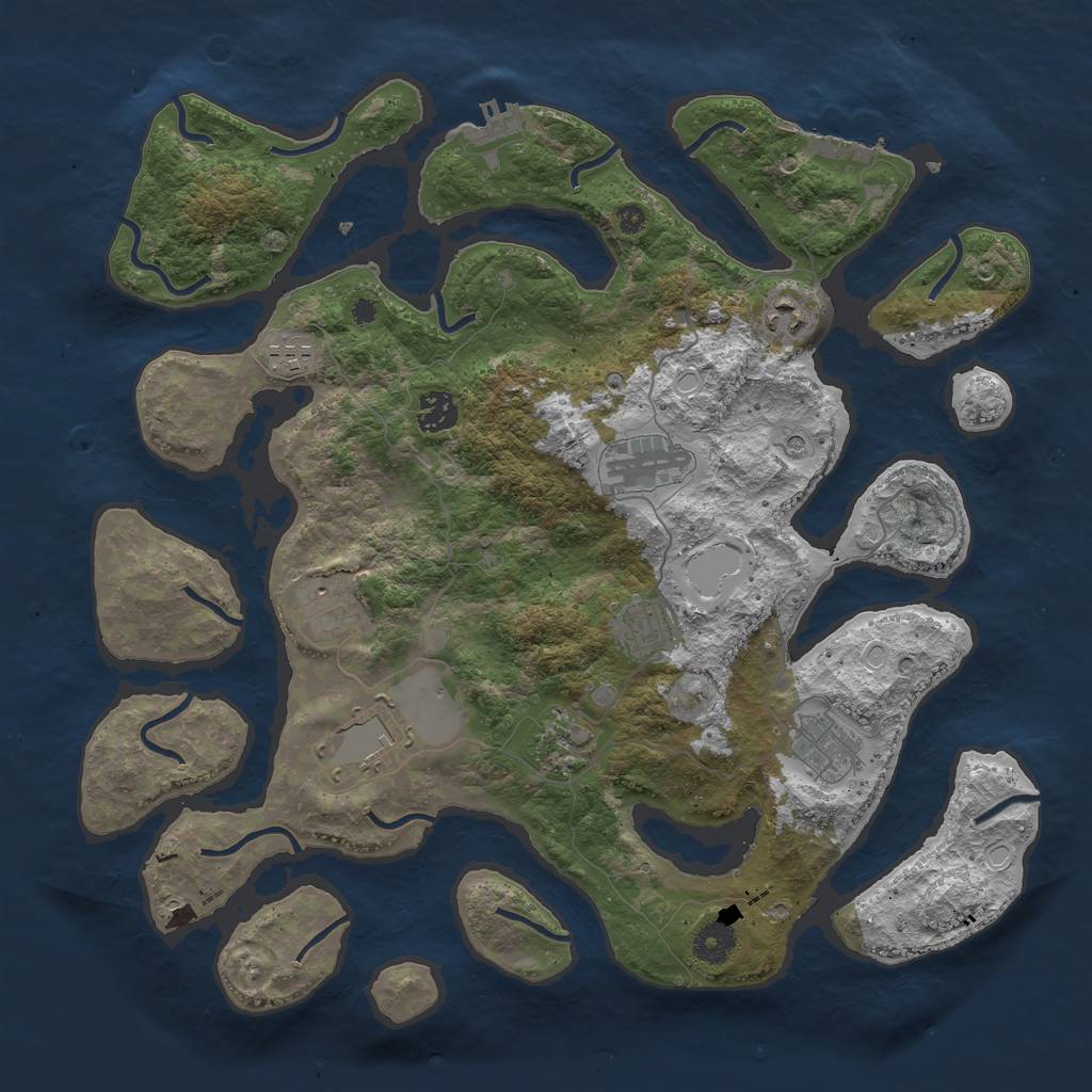 Rust Map: Procedural Map, Size: 3876, Seed: 112358132, 17 Monuments