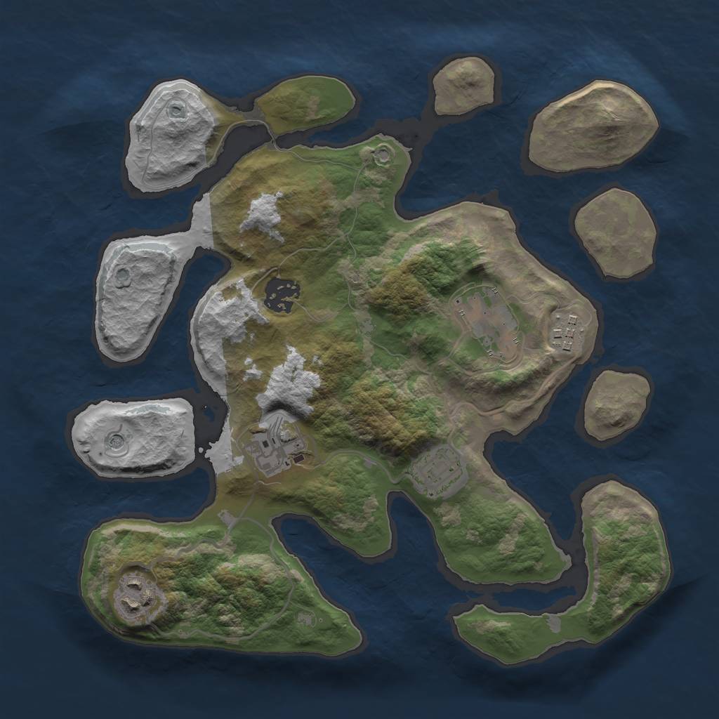 Rust Map: Barren, Size: 3000, Seed: 2893425, 9 Monuments