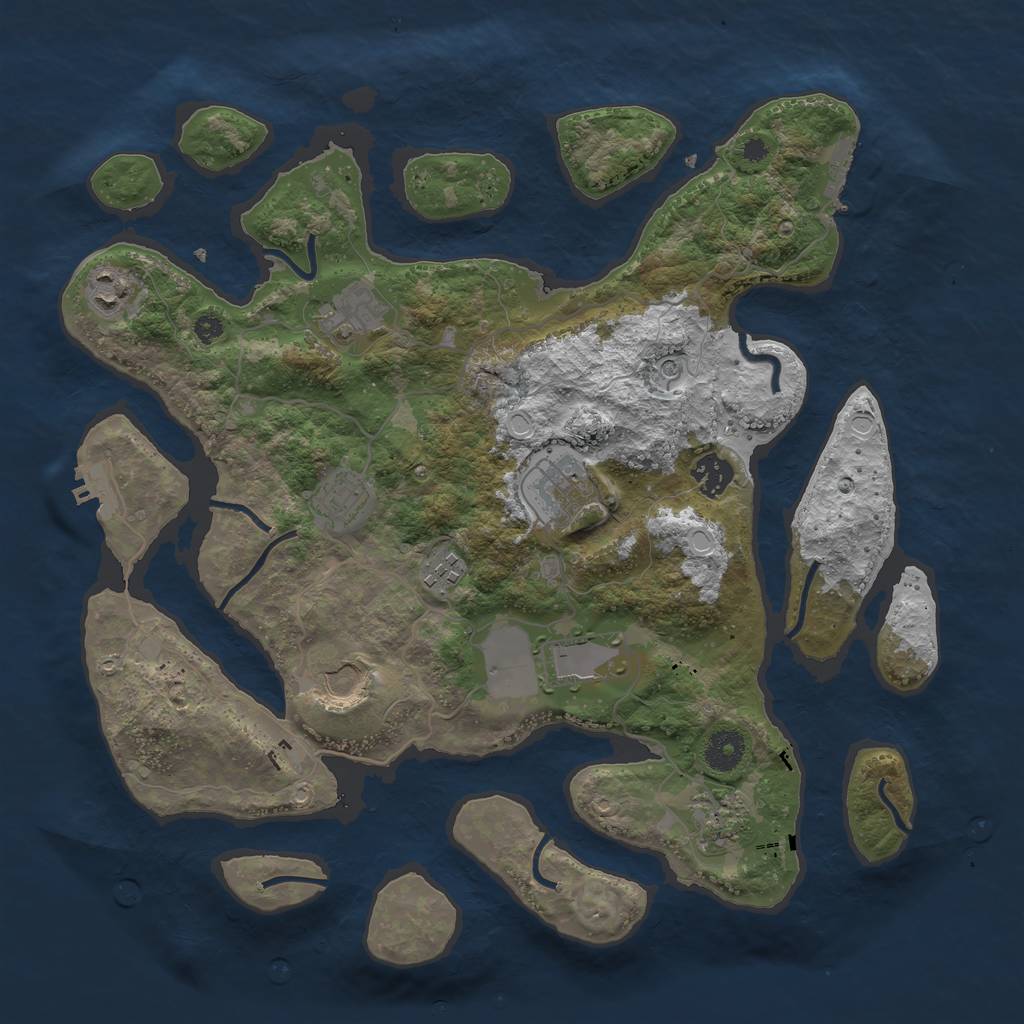 Rust Map: Procedural Map, Size: 3750, Seed: 928669665, 17 Monuments