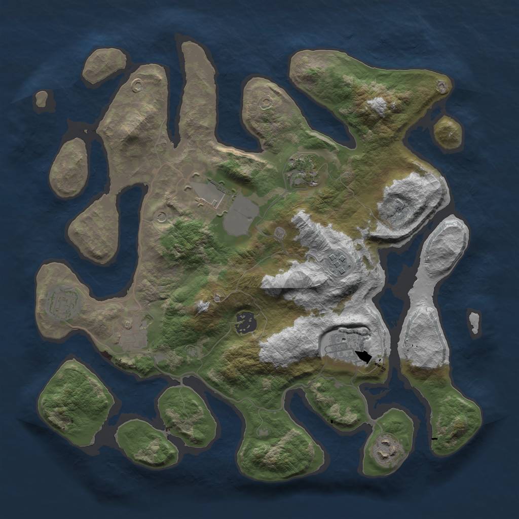 Rust Map: Barren, Size: 3500, Seed: 1597594137, 11 Monuments