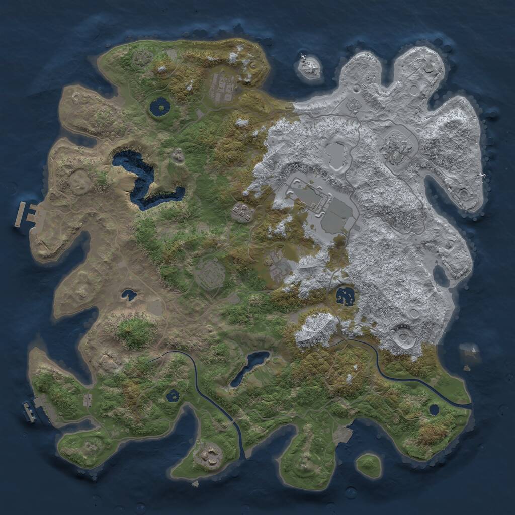 Rust Map: Procedural Map, Size: 4000, Seed: 1236043074, 14 Monuments