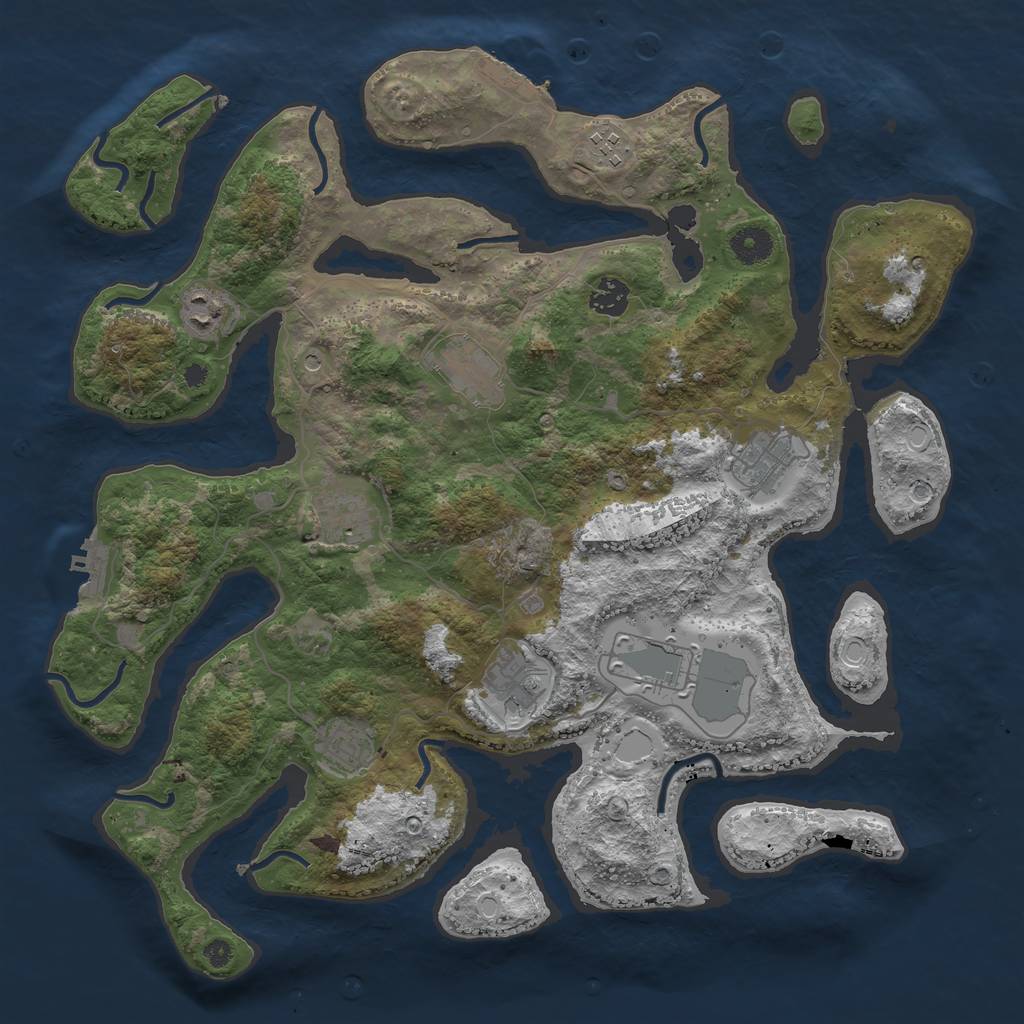 Rust Map: Procedural Map, Size: 3950, Seed: 1088761136, 17 Monuments